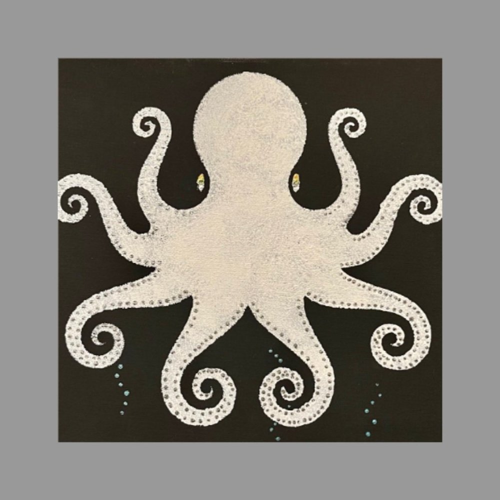 UV BLACKLIGHT OCTOPUS PAINTING Black Canvas Aquarium Saltwater Reef Ocean Life